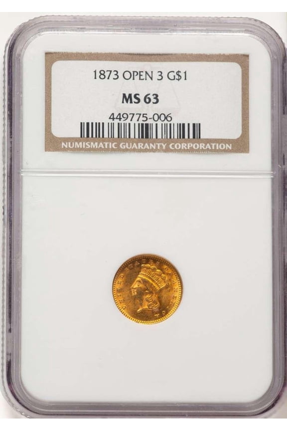1873 G$1 Gold Dollar Coin NGC MS63   Open 3 - HAT785987004