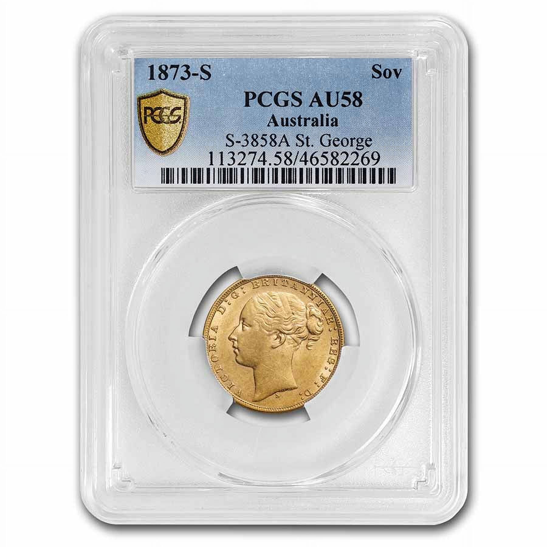 東三省一分 PCGS AU58 1873-S Australia Gold Sovereign Young Victoria AU-58 PCGS