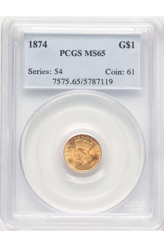 1874 G$1 Gold Dollar Coin PCGS MS65 - HAT778274019