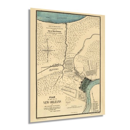 1875 New Orleans Louisiana Map - Vintage Map of New Orleans Translated from the Original Spanish Plan Dated 1798 - New Orleans Art Wall Decor Poster Print