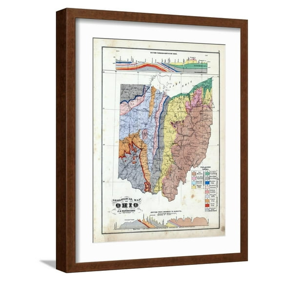 Art.com 1875, Ohio State Geological Map, Ohio, United States Giclee Print, Brown Frame Wall Art, 17" x 21"