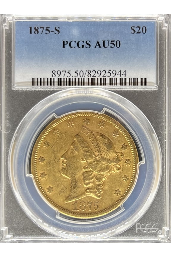 1875-S $20 Liberty AU50 PCGS (PA82925944)