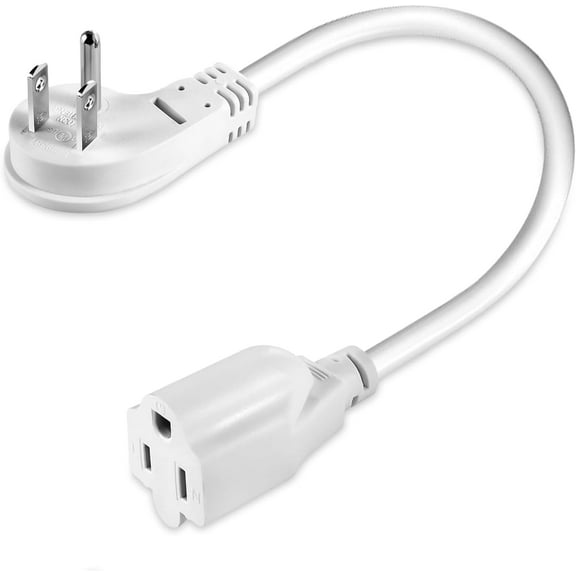1875W Short Extension Cord,15A 14AWG Low Profile Flat Plug Heavy Duty Extension Cord Outlet Saver 3-Prong Grounded Power Extension Cable (White 1 Feet)