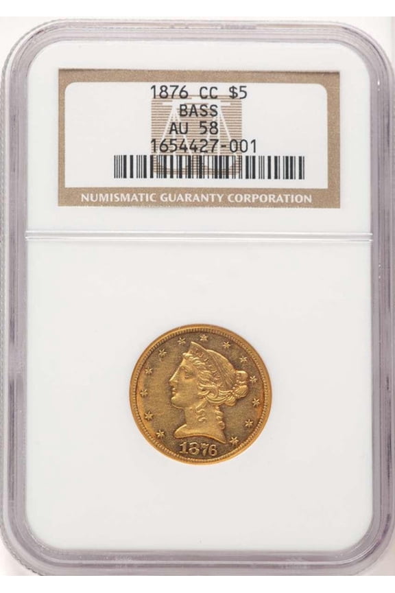 1876-CC $5 Liberty Gold Half Eagle Coin NGC AU58 - HAT776052007