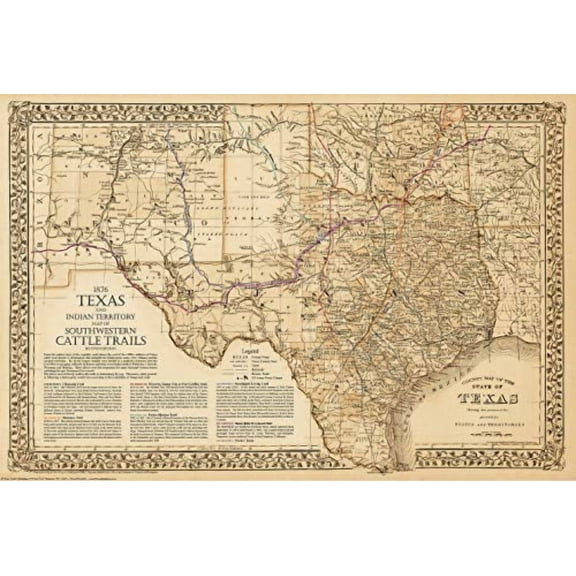 G3C10638L1876 Great Texas & Southwestern Cattle Trails Map 2nd Ed.