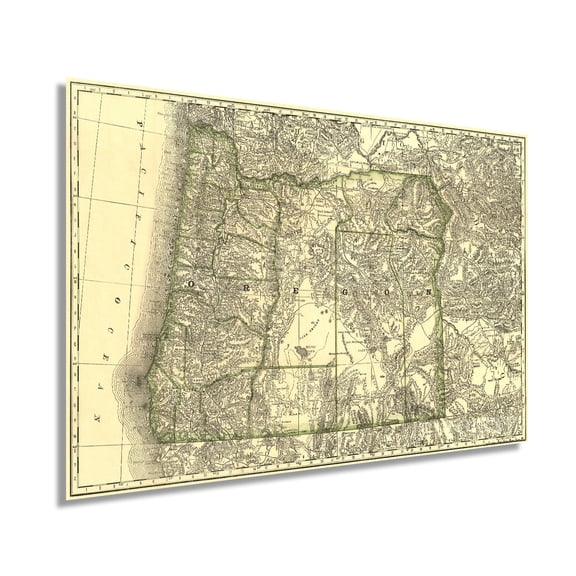 1876 Map of Oregon - Vintage Map of Oregon Wall Art - Oregon Map Print Showing Railroads, Counties, Lakes and Rivers - Oregon Map Poster - Oregon Art Wall Decor