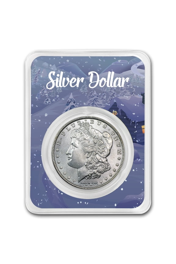 1878-1904 Morgan Silver Dollar BU - w/Happy Holidays Card