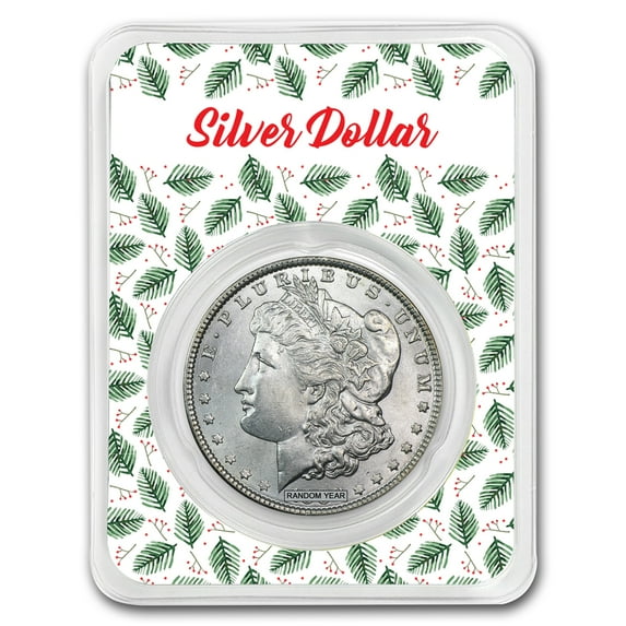 1878-1904 Morgan Silver Dollar BU - w/Merry Christmas Card