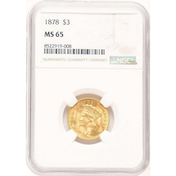 1878 $3 Three Dollar Gold Coin NGC MS65 - HAT781392009