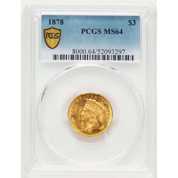 1878 $3 Three Dollar Gold Coin PCGS MS64 - HAT786237027