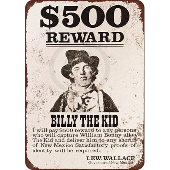 1878 Billy The Kid Wanted Poster Billy The Kid Metal Sign Laundry ...