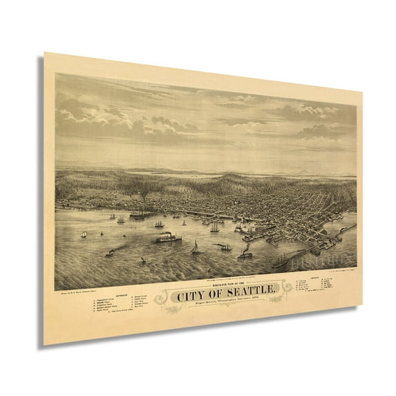 1878 Seattle Washington Poster - Vintage Map of Seattle Wall Art - Panoramic City of Seattle Map Poster - Seattle Map Art - Seattle Posters - Seattle City Map