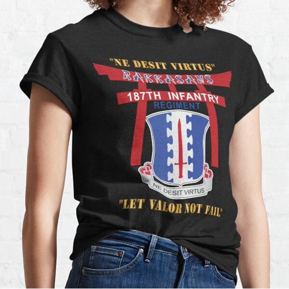 187Th Infantry Regiment Torii, Rakkasans, Let Valor Not Fail, English, Latin X 300 Classic T-shirt