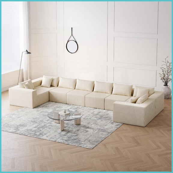 188-Inch Corduroy Modular L-Shaped Sectional Sofa, Modern Minimalist Upholstered Furniture for Living Room/Bedroom, No Assembly Required