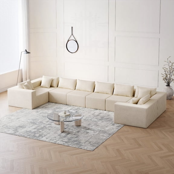 Modern Corduroy L Shaped Sectional Sofa 188-Inch for Living Room, Luxury and Durable