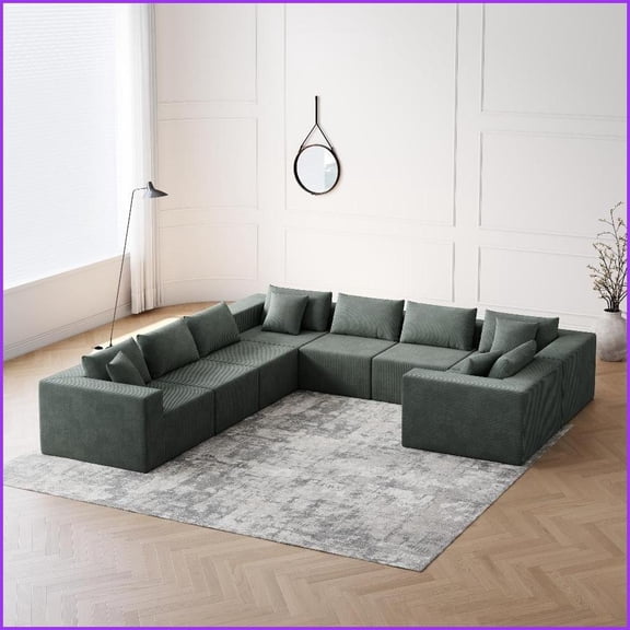 188-Inch Modular L-Shaped Corduroy Sectional Sofa Modern Minimalist for Living Room/Bedroom | Corduroy | Square Arms | Cushion Back