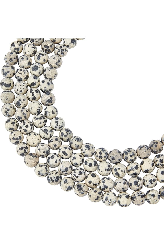 About 188 Pcs 8mm Frosted Natural Stone Beads Natural Dalmatian Jasper Round Beads Gemstone Loose Beads for Bracelet Necklace Jewelry Making (Hole: 1mm)