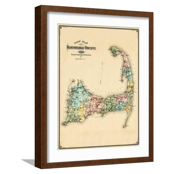 Art.com 1880, Barnstable County and Cape Cod, Massachusetts, United States Giclee Print, Brown Frame Wall Art, 17" x 21"