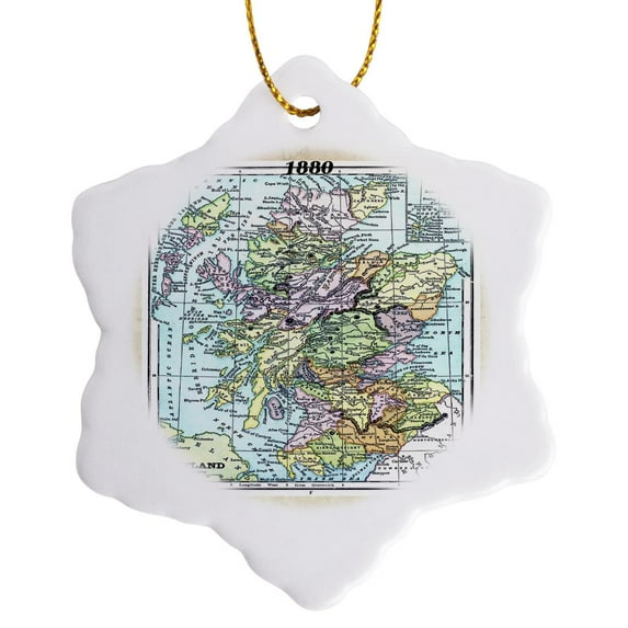 3drose, 1880 Map of Scotland, 3 inch Snowflake Porcelain Ornament
