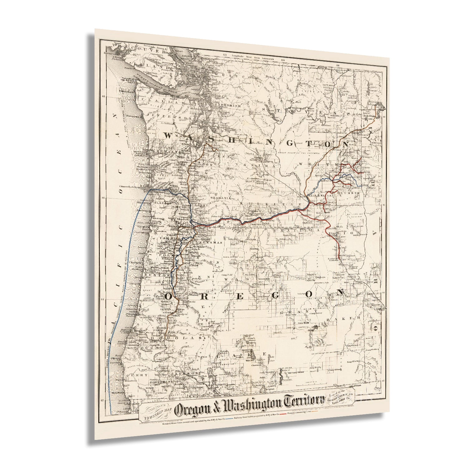 1880 Map of Oregon and Washington Territory - Vintage Pacific Northwest ...
