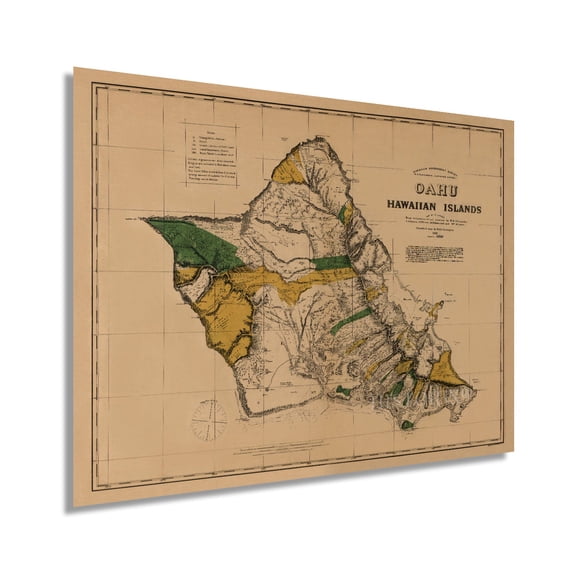 1881 Oahu Hawaii Vintage Map - Vintage Map of Oahu Hawaii Wall Art - Map of Hawaii Oahu Poster - Survey of Oahu Hawaiian Islands - Old Map Oahu - Historic Oahu Print