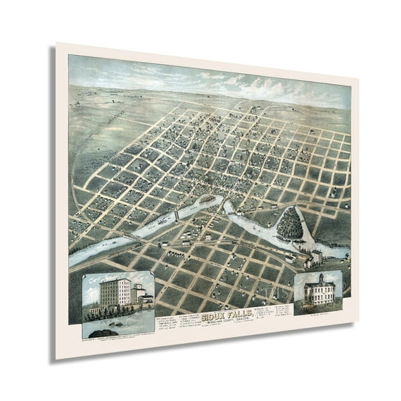 1881 Sioux Falls South Dakota Map - Old Sioux Falls Map Poster - History Wall Art Map of Sioux Falls South Dakota