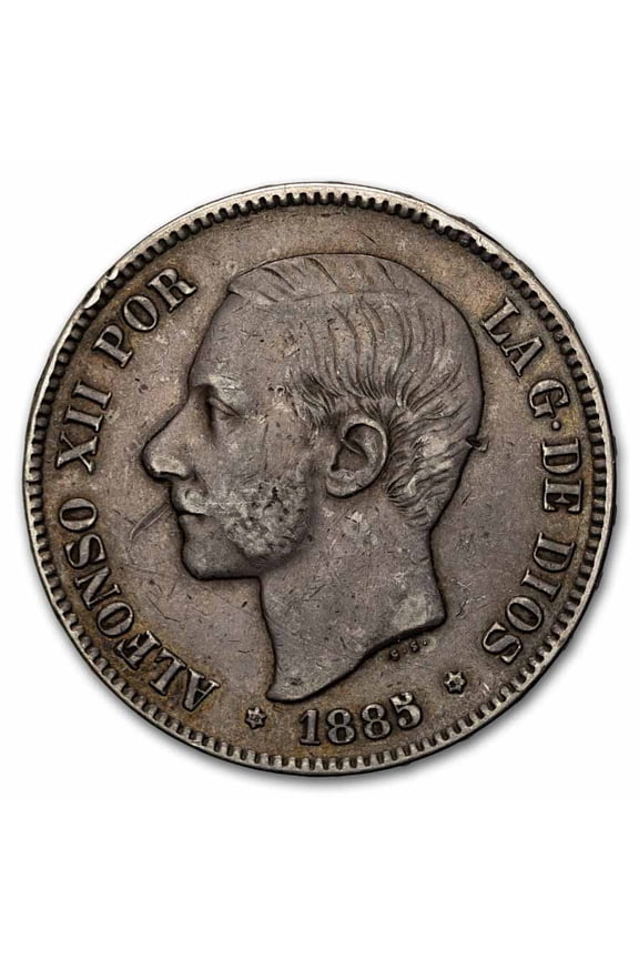 1882-1885 Spain Silver 5 Pesetas Alfonso XII Avg Circ