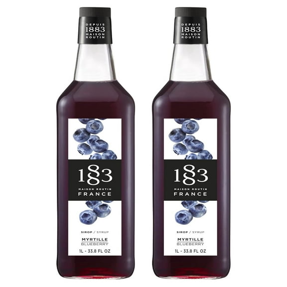 1883 Maison Routin France - Blueberry Syrup 1 Liter Bottle - Pack of 2 (Either Glass or Plastic Packaging).