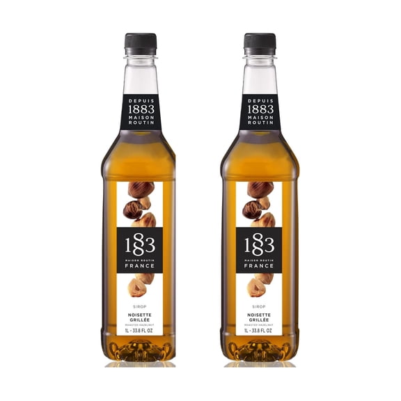1883 Maison Routin - Roasted Hazelnut Syrup 1 Liter Bottle - Pack of 2 (Either Glass or Plastic Packaging)