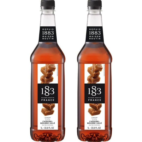 1883 Maison Routin - Salted Caramel Syrup 1 Liter Bottle - Pack of 2 (Either Glass or Plastic Packaging)