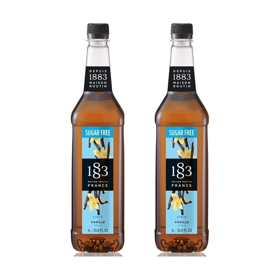 1883 Maison Routin - Sugar Free Vanilla Syrup 1 Liter Bottle - Pack of 2 (Either Glass or Plastic Packaging)