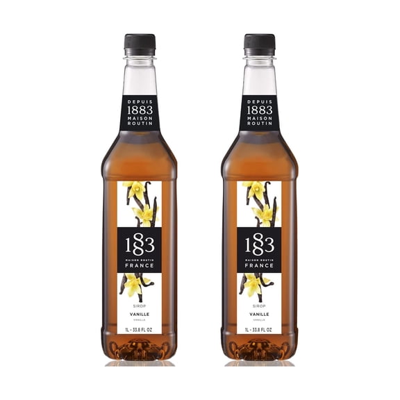 1883 Maison Routin - Vanilla Syrup 1 Liter Bottle - Pack of 2 (Either Glass or Plastic Packaging)