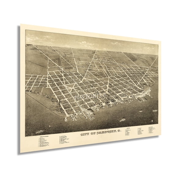 1883 Sandusky Ohio Map - Vintage Map of Ohio - Old Sandusky Erie County Ohio Wall Map - Bird's Eye View History Map of Sandusky Ohio Wall Art Poster