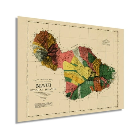1885 Map of Maui Hawaii - Vintage Maui Poster - History Wall Map of Maui Hawaii - Old Maui Hawaii Map Wall Art Poster Print