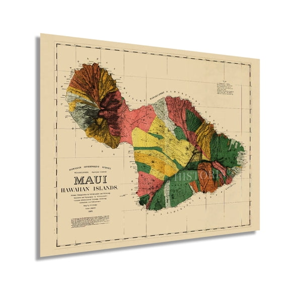 1885 Map of Maui Hawaii -  Vintage Maui Poster - History Wall Map of  Maui Hawaii -  Old Maui Hawaii Map Wall Art Poster Print