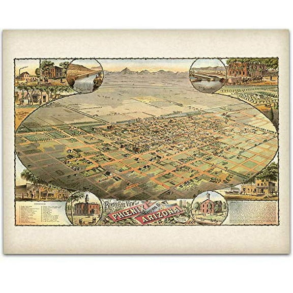 1885 Phoenix Arizona Map - 11x14 Unframed Art Print - Great Vintage Home Decor