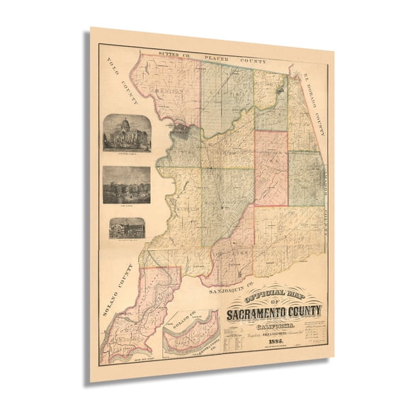 1885 Sacramento County California Map - Vintage Sacramento CA Wall Map - Old Sacramento CA Map - Official History Map of Sacramento CA Wall Art Poster