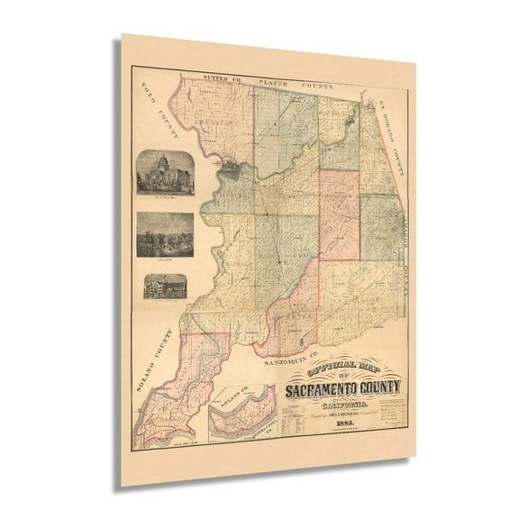 1885 Sacramento County California Map - Vintage Sacramento CA Wall Map - Old Sacramento CA Map - Official History Map of Sacramento CA Wall Art Poster