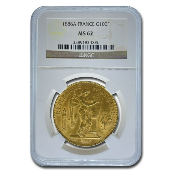 1886-A France Gold 100 Francs Lucky Angel MS-61 NGC