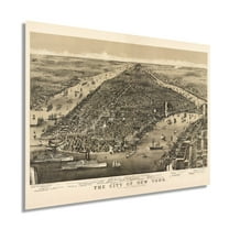 1886 Map of New York City Poster - NYC Vintage Map Wall Art - Panoramic Birds Eye View of New York City Map Art - New York City Map Print - NYC Vintage Poster