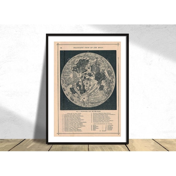 1886 Telescopic View And Map Of The Moon Geographicus Space Retro Explorer Idea Unframed Paper Print