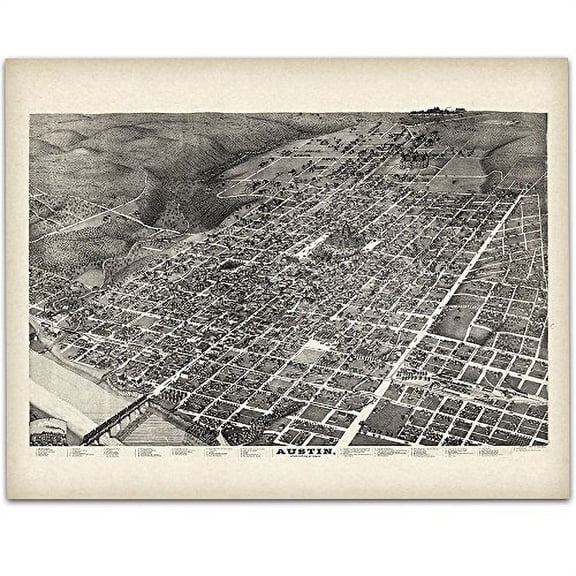 1887 Austin Texas Panoramic Map - 11x14 Unframed Art Print - Great Vintage Home Decor