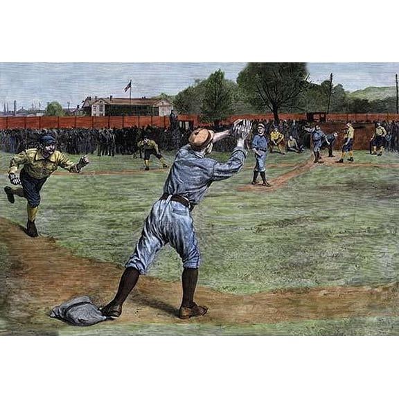 1887 Baseball Game Like Those Played in Pelham.  "THROWN OUT ON SECOND BASE - GILBERT GAUL --"  Source:  Harper's Weekly, Sep. 10, 1887. Poster Print by Gilbert Gaul (24 x 36)