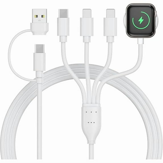 1888 4 in 2 Multi Charging Cable for Apple Watch Charger,USB C Cable Universal Travel Charger with L/Type C Compatible with iPhone 16 15 14 13 iWatch Series 10/9/8/7/6/5/4/3/2/1 Galaxy S23 S22-4FT