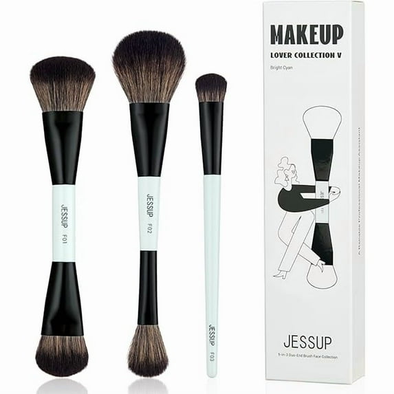 1888 Face Makeup Brushes Blue 3pcs Double Ended Makeup Brush for Foundation Contour Blush Highlight and Concealer Brush, Premium Synthetic Brush Set T503