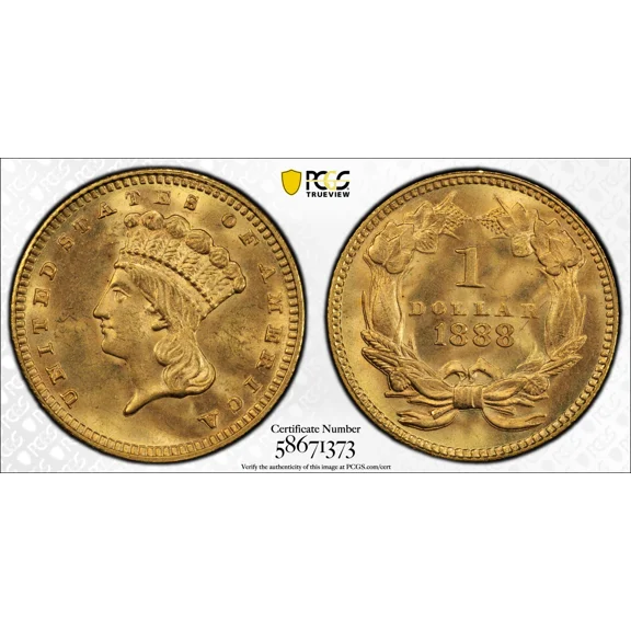 1888 Indian Princess Large Head Gold Dollar PCGS MS-65