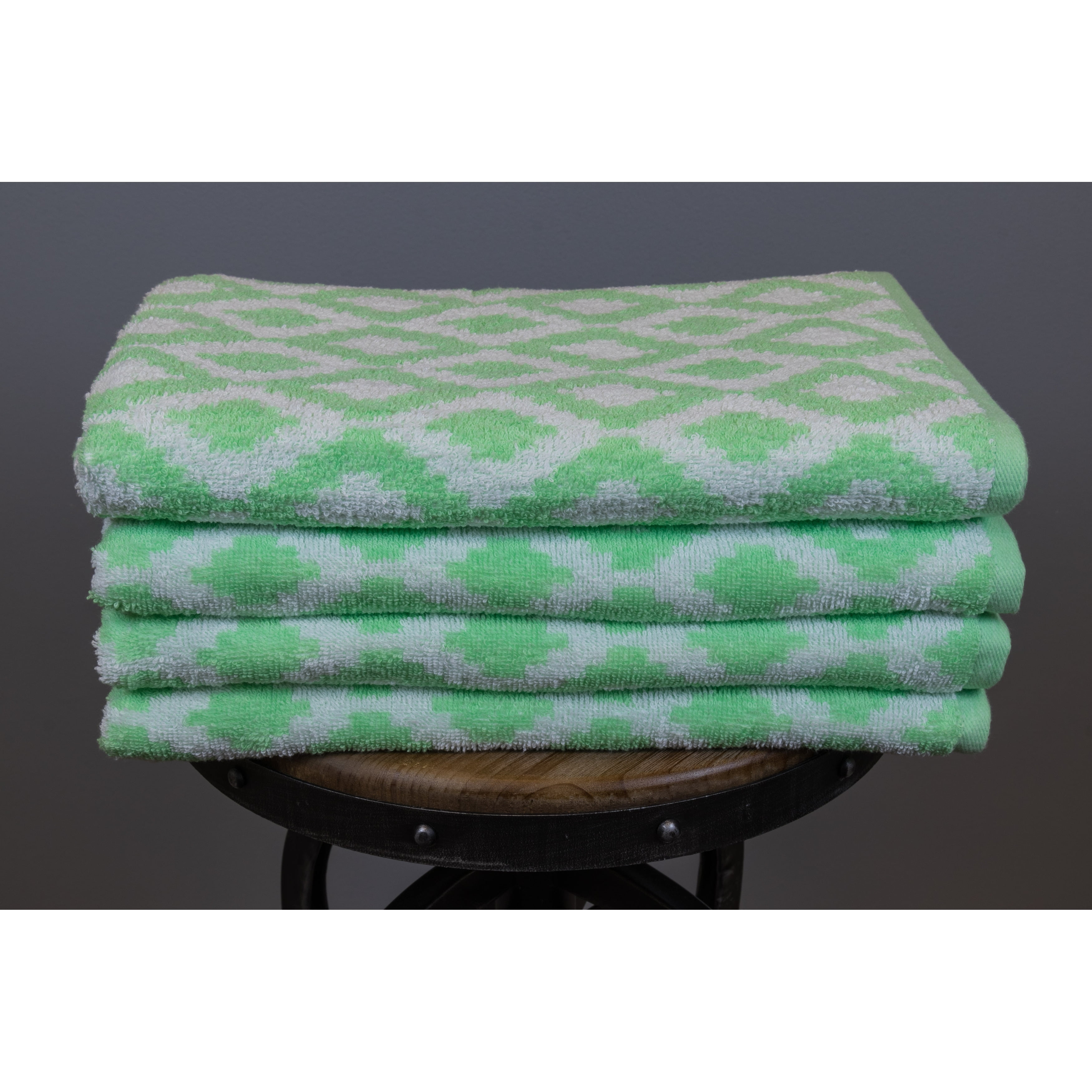 Lime Green Diamond Pattern Fade Resistant Beach Towels, 4-Pack