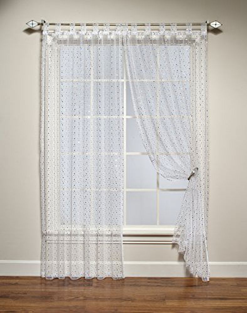 1888 Mills Groovy 50-inch-by-63-inch Single Tab-Top Panel Sheer with Sequins, White - image 1 of 1