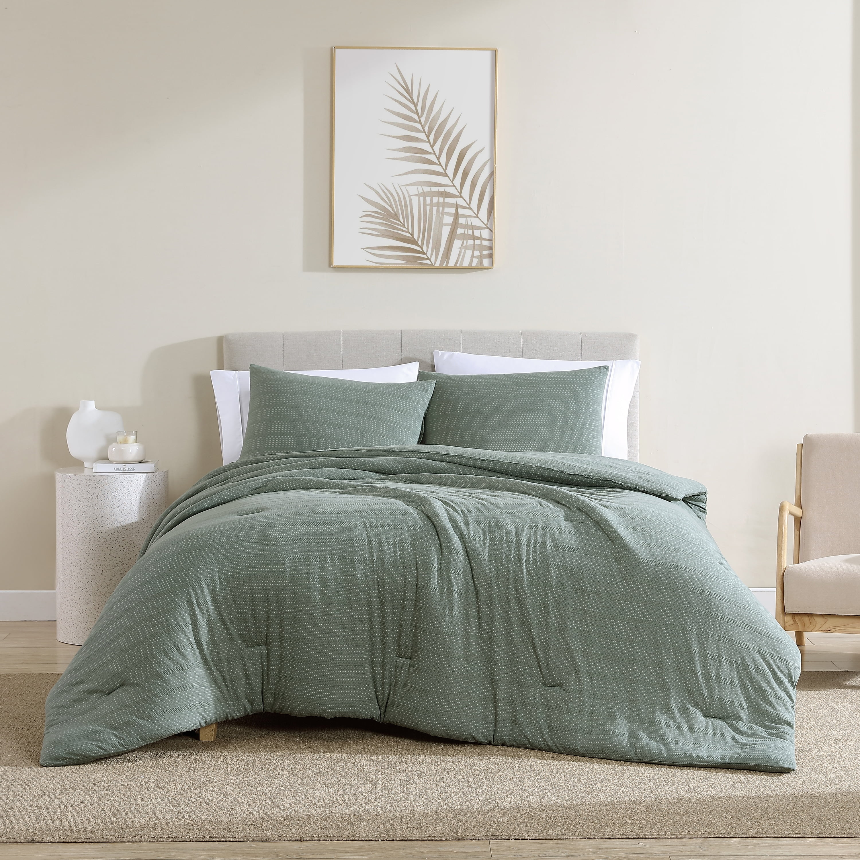 Twin Green Microfiber Reversible Comforter Set