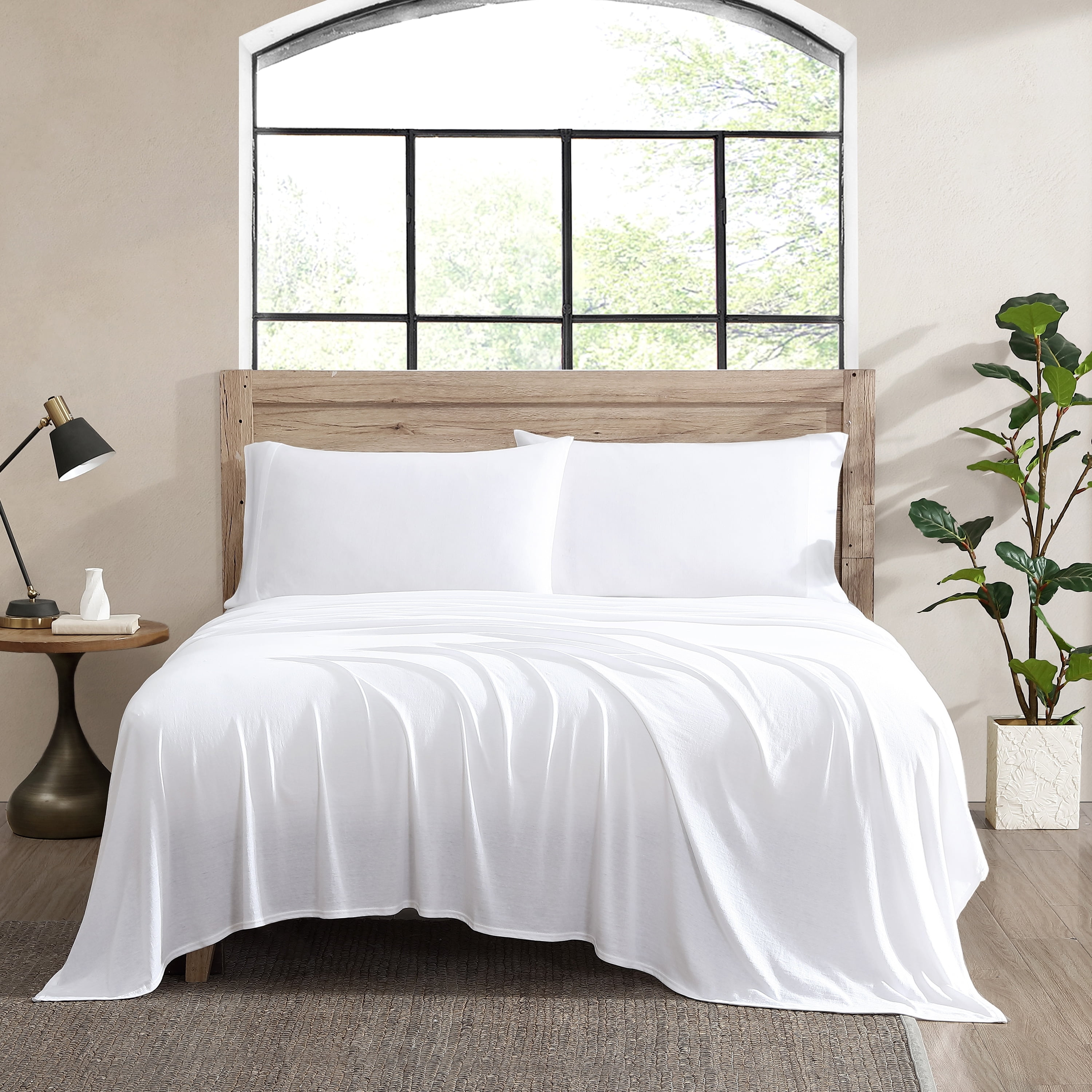 Full White Cotton Jersey Deep Pocket Sheet Set